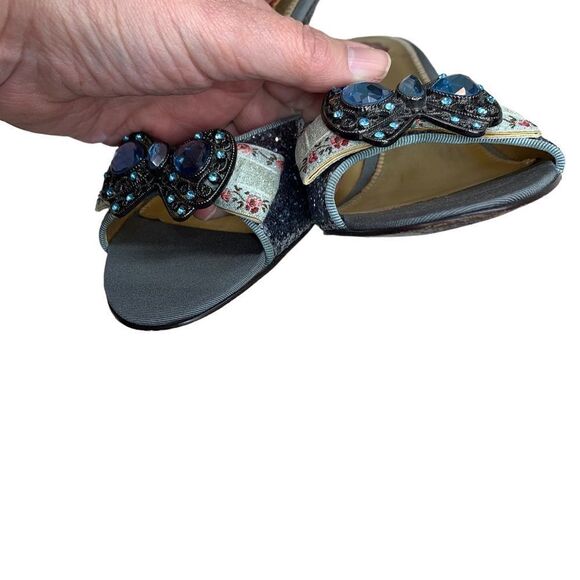 Hale Bob Bo Blue Glitter Heels Rhinestones Jewels Bows 8.5 Slides Mules - Picture 7 of 11